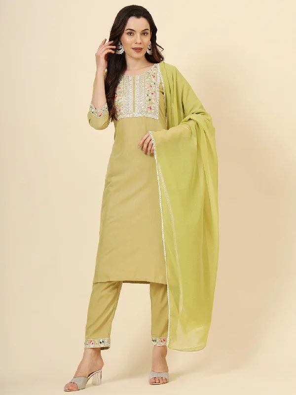 Green Attractive Looking Readymade Pant Suit With Designer Embroidery Work Chic Checkered Pants Green Attractive Looking Readymade Pant Suit With Designer Embroidery Work Chic Checkered Pants