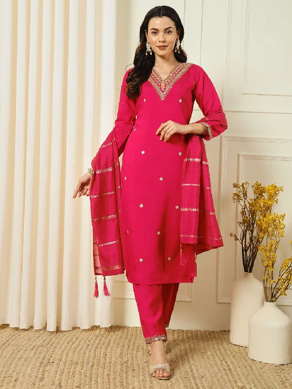 Pink Classy Designer Readymade Pant Suit With Embroidery WOrk Comfortable Wide-Leg Pants Pink Classy Designer Readymade Pant Suit With Embroidery WOrk Comfortable Wide-Leg Pants