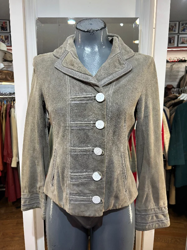 00’s Gray Suede Jacket by Zac Posen Cotton Fabric Linen Fabric Terry Fabric