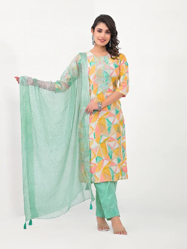Yellow Designer Readymade Pant Suit With Printed Embroidery Work Soft Stretch Pants