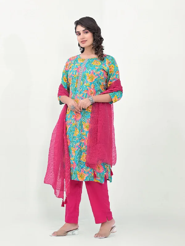 Sea Green Designer Readymade Pant Suit With Printed Embroidery Work Slim Fit Casual Pants