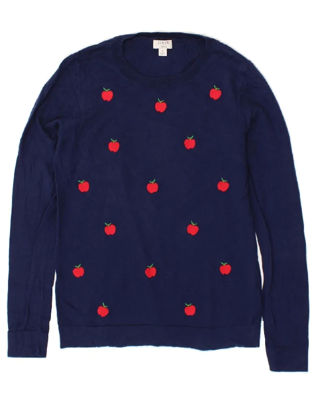 J. CREW Womens Teddie Crew Neck Jumper Sweater UK 10 Small Navy Blue Zippered Front Buttoned Front Snap Front J. CREW Womens Teddie Crew Neck Jumper Sweater UK 10 Small Navy Blue Zippered Front Buttoned Front Snap Front