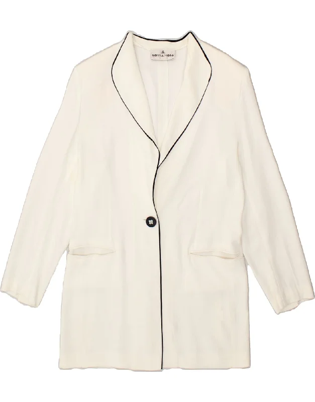 VINTAGE Womens Longline 1 Button Blazer Jacket IT 48 XL White Acetate Mesh Jacket Canvas Jacket Denim Jacket