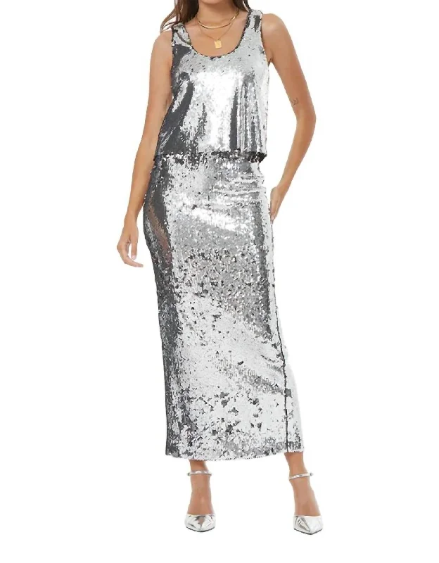 Oxyl Skirt In Silver silk skirt luxurious