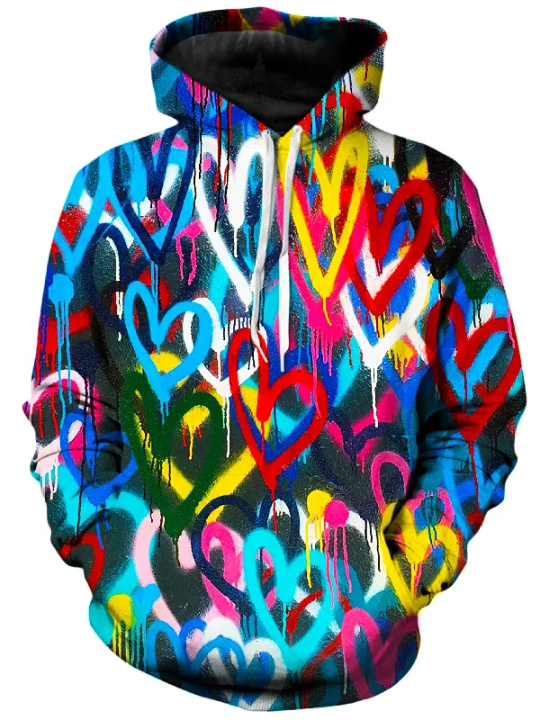 Painted Hearts Hoodie Hoodie with Hem Detail Decorative Unique