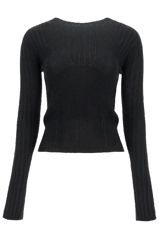 Ribbed Crewneck Sweater  - Black Stretchy Elastic Breathable