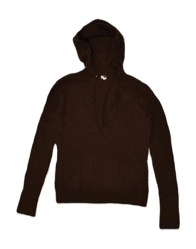 J. CREW Womens Hooded V-Neck Jumper Sweater UK 10 Small Brown Wool Front Pockets Side Pockets Patch Pockets J. CREW Womens Hooded V-Neck Jumper Sweater UK 10 Small Brown Wool Front Pockets Side Pockets Patch Pockets