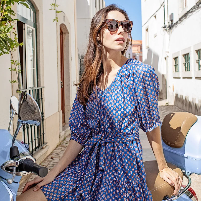 Womens Emily Dress - Blue Lisbon Ditsy Tunics Yoga stretchy