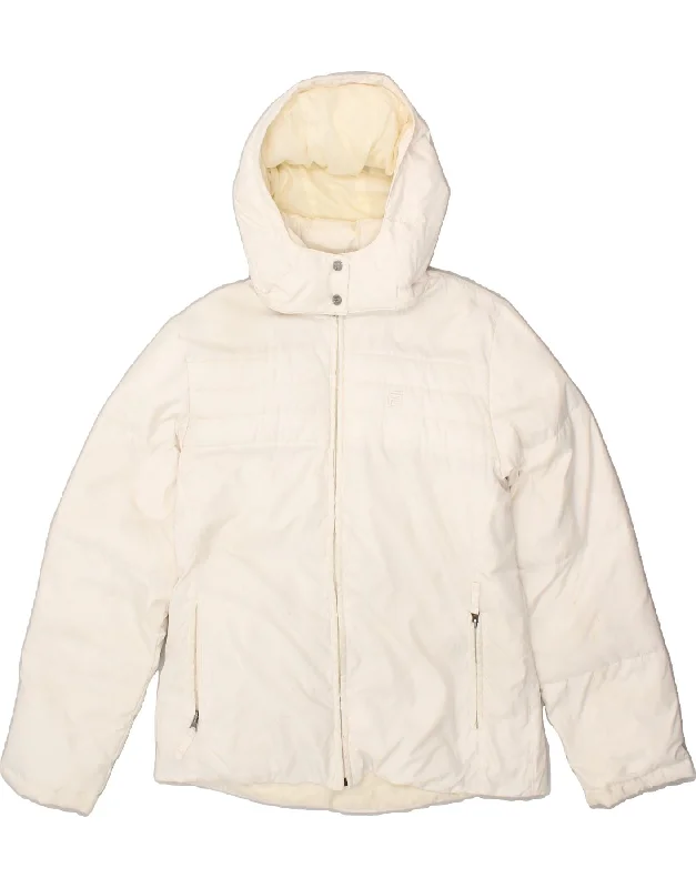 FILA Womens Hooded Padded Jacket UK 14 Large White Welt Pockets Slit Pockets Flap Pockets FILA Womens Hooded Padded Jacket UK 14 Large White Welt Pockets Slit Pockets Flap Pockets