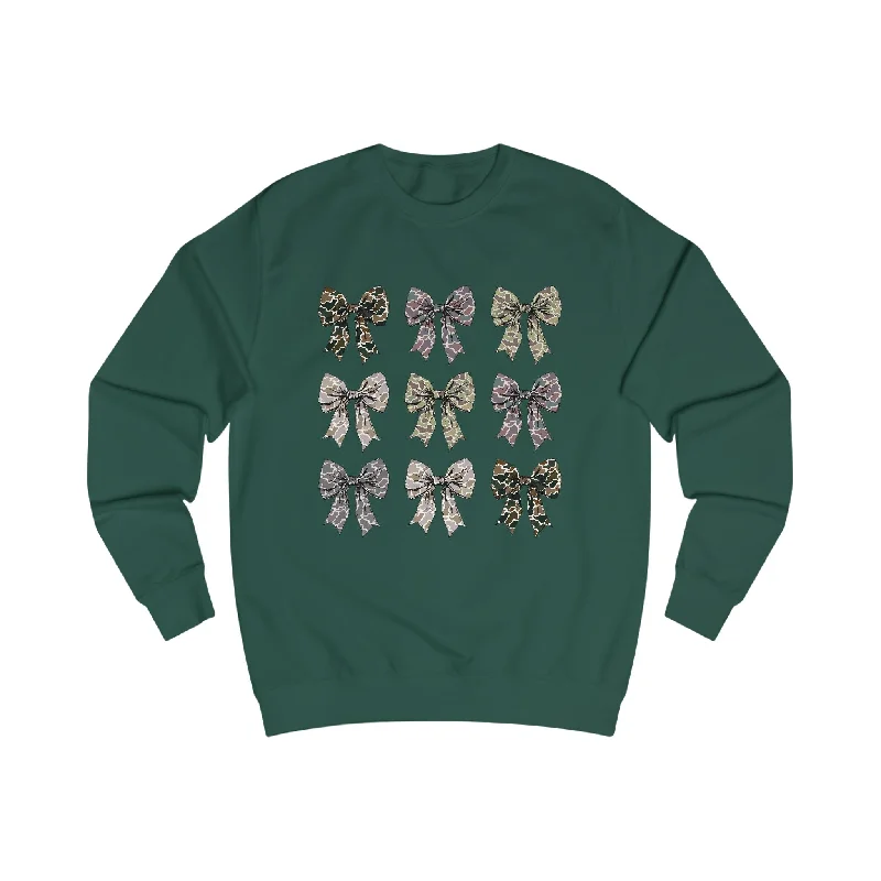 Old Camo Bow Coquette Crewneck Sweatshirt Hoodie with Hem Drawcord Adjustable Customizable