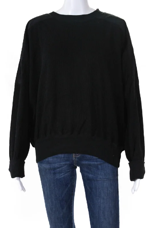 Bassike Womens Waffle Detail Batwing Sweatshirt Black Hoodie with Pastel Soft Subtle
