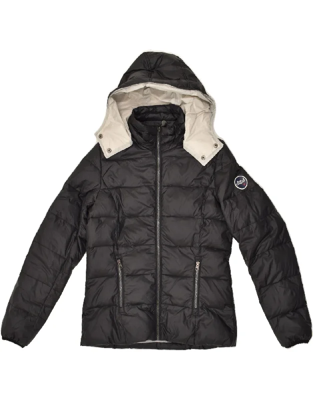 BEST COMPANY Womens Hooded Padded Jacket UK 10 Small Grey Nylon Cotton Fabric Linen Fabric Terry Fabric BEST COMPANY Womens Hooded Padded Jacket UK 10 Small Grey Nylon Cotton Fabric Linen Fabric Terry Fabric