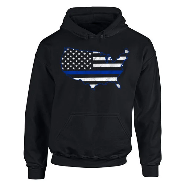Hoodie Unisex - USA Thin Blue Line Hoodie with Neon Bright Vibrant