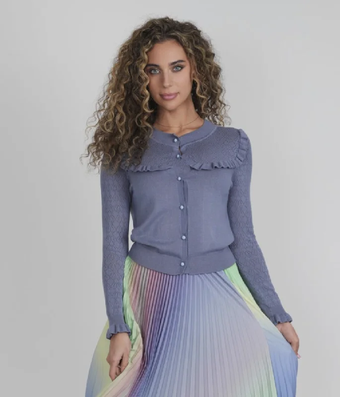 Front Row Ruffle Pointelle Sweater Satin Fabric Silk Fabric Chiffon Fabric