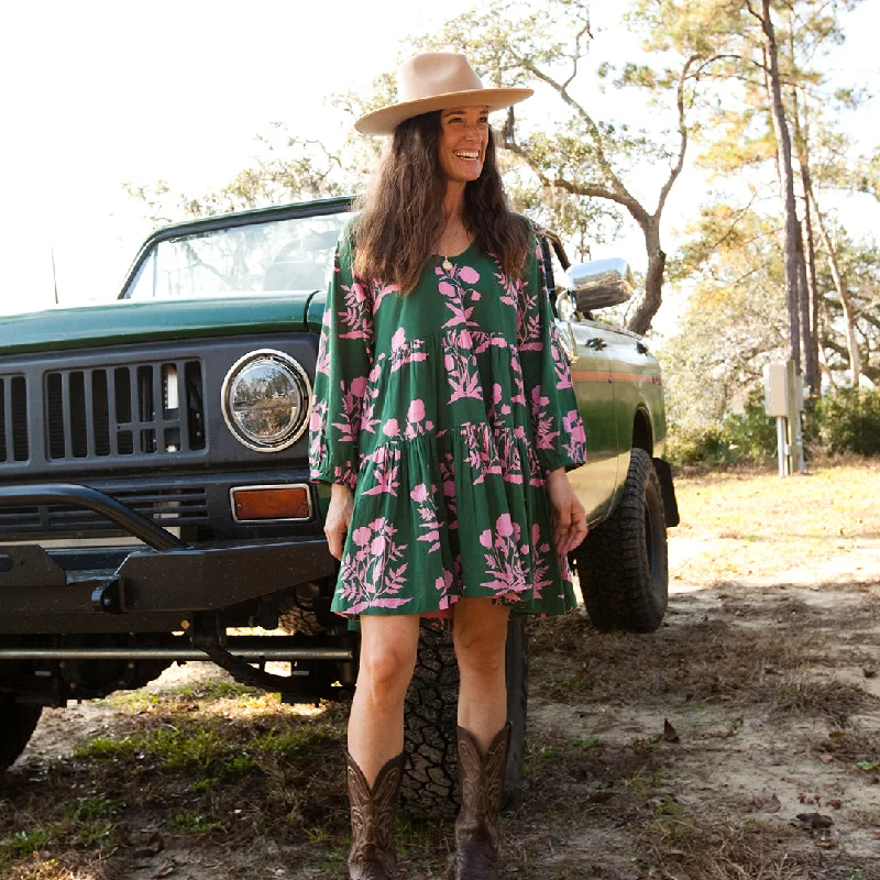 Womens Michelle Dress - Hunter Botanical Cowl Neckline Elegant