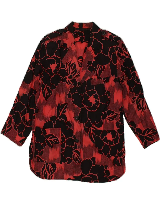 VINTAGE Womens 1 Button Blazer Jacket UK 18 XL Black Floral Cotton Nylon Fabric Polyester Fabric Spandex Fabric VINTAGE Womens 1 Button Blazer Jacket UK 18 XL Black Floral Cotton Nylon Fabric Polyester Fabric Spandex Fabric