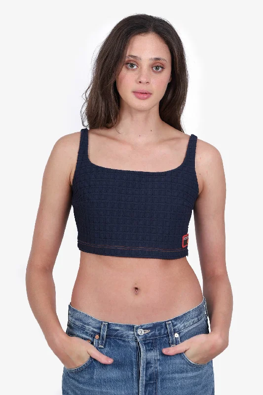 Prada Navy Textured Cropped Tank Top Size 44 solid color tank