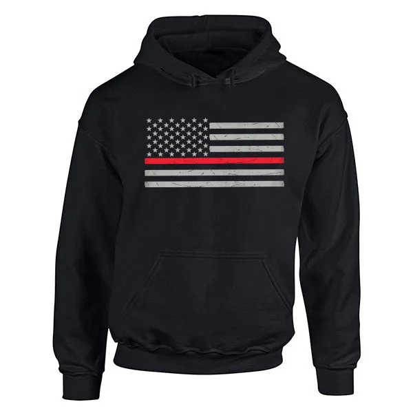 Hoodie Unisex - Classic Thin Red Line Hoodie with Set-In Sleeves Structured Classic