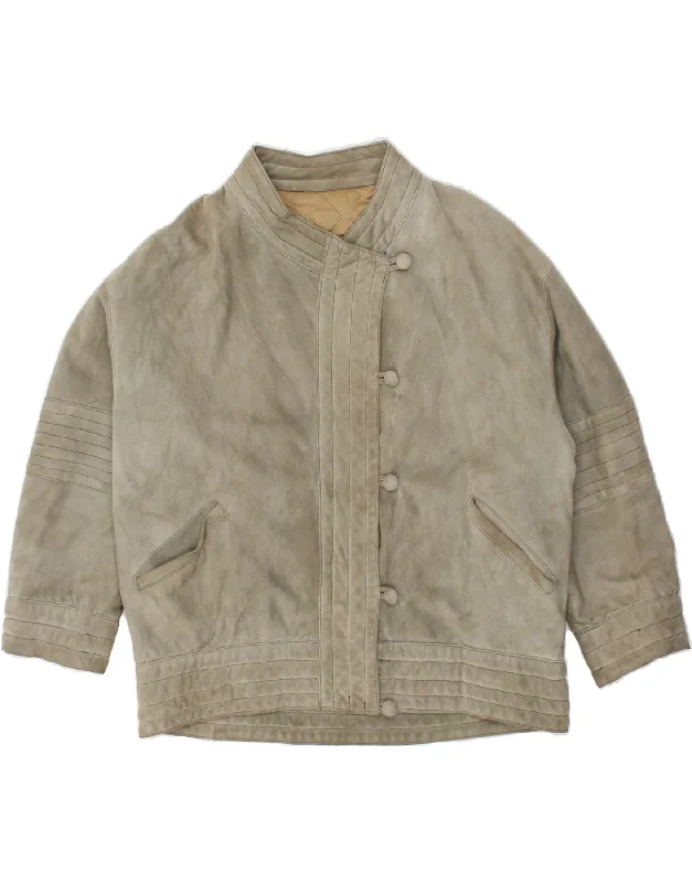 VINTAGE Womens 3/4 Sleeve Suede Jacket UK 16 Large Grey Striped Jacket Polka Dot Jacket Floral Jacket VINTAGE Womens 3/4 Sleeve Suede Jacket UK 16 Large Grey Striped Jacket Polka Dot Jacket Floral Jacket