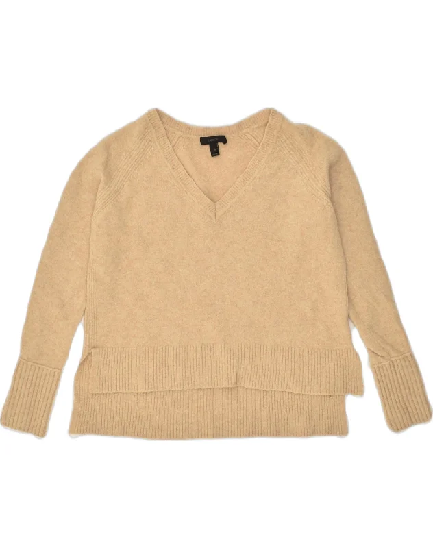 J. CREW Womens V-Neck Jumper Sweater UK 6 XS Beige Nylon Modern Contemporary Chic