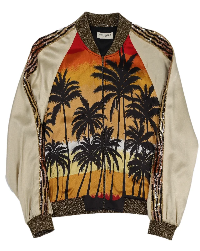 SS16 Runway Sequin Palm Tree Jacket Knit Fabric Woven Fabric Fleece Fabric