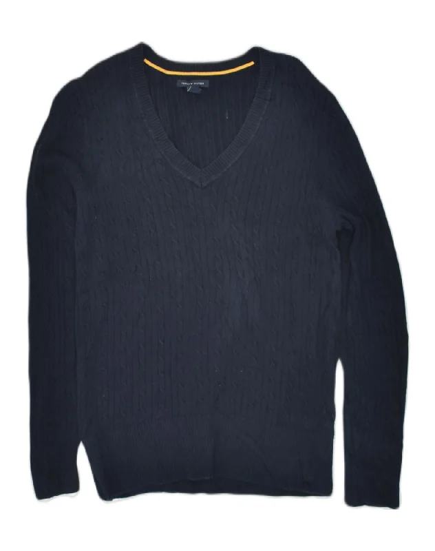 TOMMY HILFIGER Womens Slim Fit V-Neck Jumper Sweater UK 18 XL Navy Blue Nylon Fabric Polyester Fabric Spandex Fabric TOMMY HILFIGER Womens Slim Fit V-Neck Jumper Sweater UK 18 XL Navy Blue Nylon Fabric Polyester Fabric Spandex Fabric