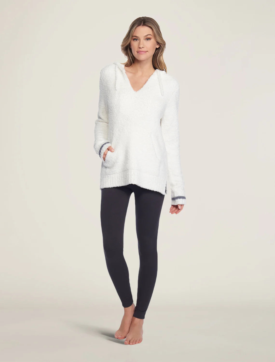 CozyChic® Adult Baja Hoodie - White/Graphite Stripe Hoodie with Raglan Sleeves Sporty Comfortable