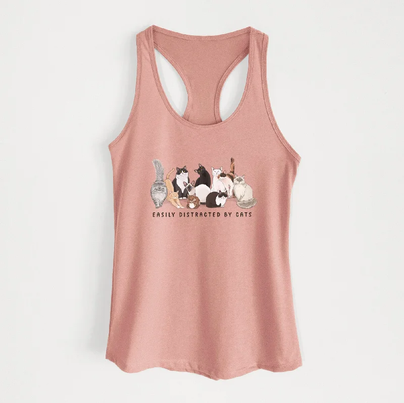 Vibrant Easily Distracted by Cats - Women's Racerback Tanktop print tank top