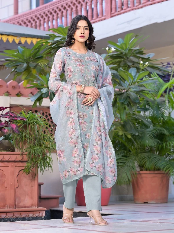 Green Designer Pant Suit With Printed Embroidery Work High-Waist Jeans