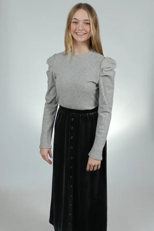 Lilac Ribbed Puff Slv Sweater Elegant Classic Vintage