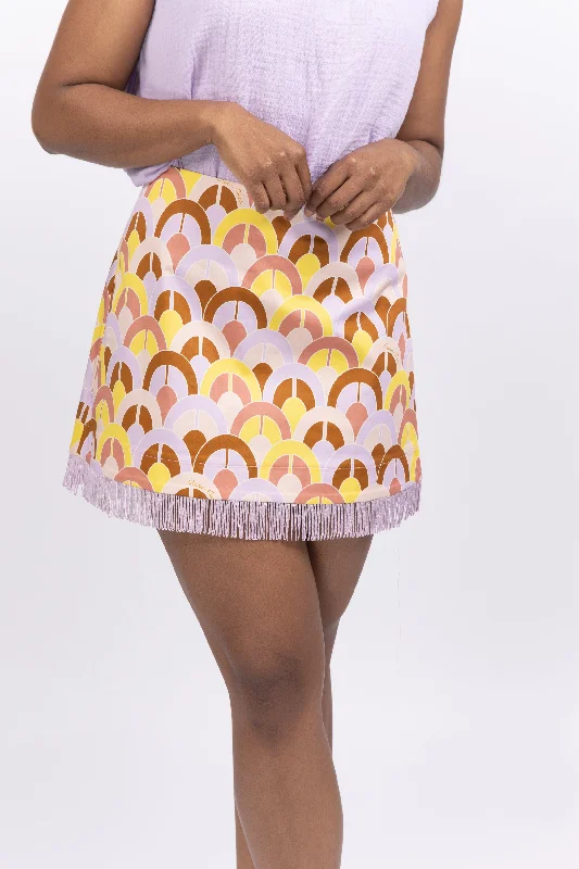 Cara Cara Chrissy Fringe Skirt Geo Lavender velvet skirt luxury