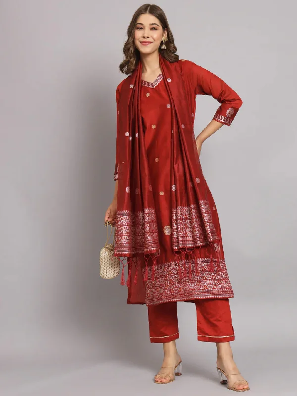 Maroon Trendy Designer Readymade Pant Suit With Embroidery Work Casual Yoga Pants