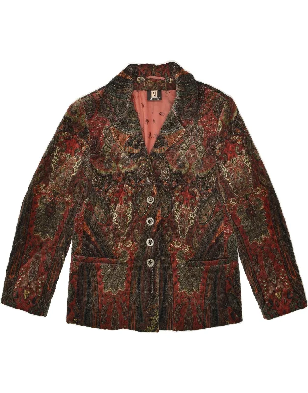 MADELEINE Womens 4 Button Blazer Jacket UK 14 Medium Maroon Paisley Cardigan Sweater Pullover