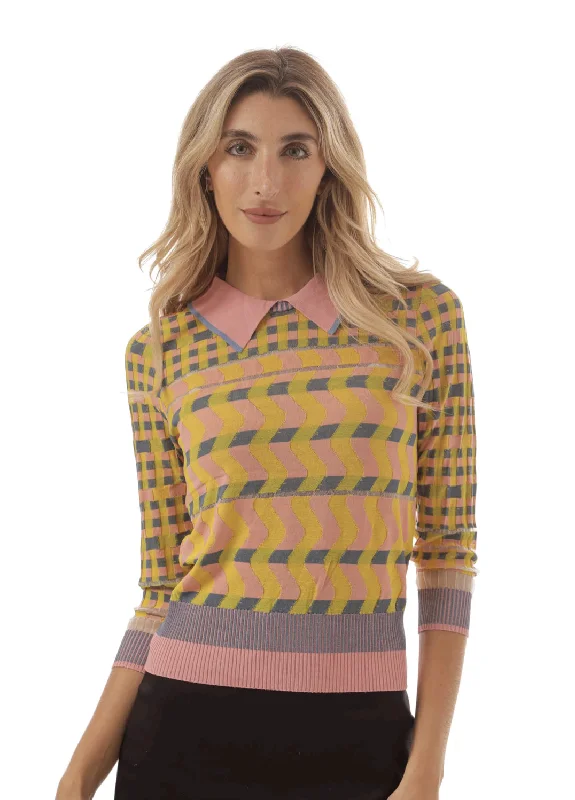 Draw Geometric Sweater Herringbone Houndstooth Plaid
