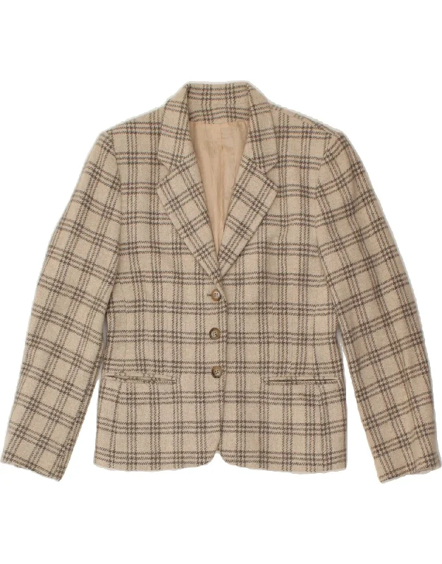 VINTAGE Womens 3 Button Blazer Jacket IT 46 Large Beige Check Wool Corduroy Jacket Velvet Jacket Brocade Jacket VINTAGE Womens 3 Button Blazer Jacket IT 46 Large Beige Check Wool Corduroy Jacket Velvet Jacket Brocade Jacket