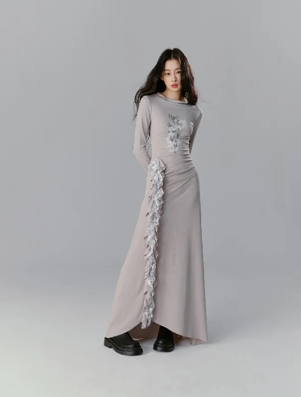 Flowers Design Printed Long Lace Dress SAL0079 Tunics Sale discount