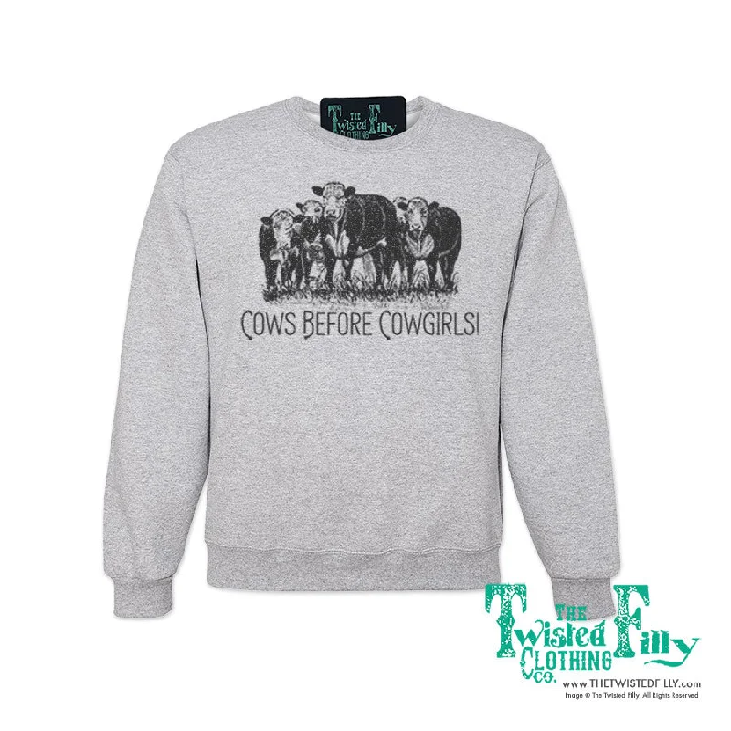 Cows Before Cowgirls - Adult Mens Sweatshirt - Assorted Colors Hoodie with Slim Fit Tailored Modern