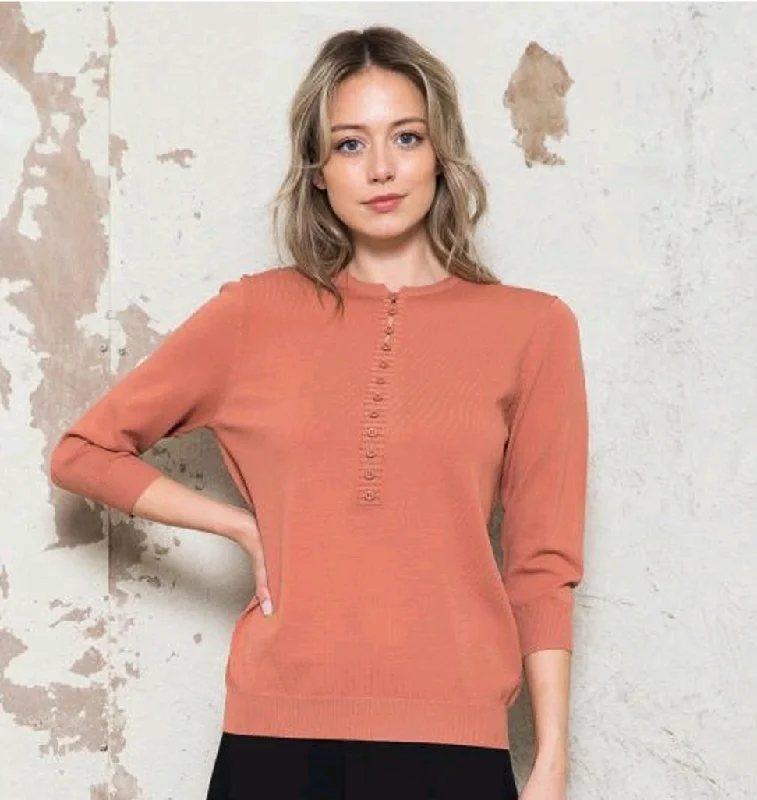 Ivee Mini Button Front Sweater Real Fur Shearling Chenille