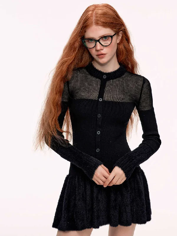 Knitted Splicing Slim Pleated Dress WOO0140 Tunics Gym athletic