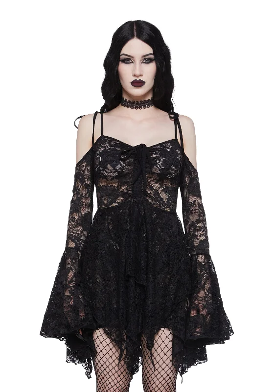 F is For Fairies® Handkerchief Dress - Black Lace Tunics Satin smooth