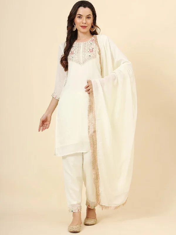 Off White Designer Looking Readymade Pant Suit With Embroidery Work Trendy Work Pants Off White Designer Looking Readymade Pant Suit With Embroidery Work Trendy Work Pants