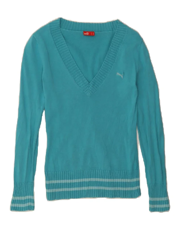 PUMA Womens V-Neck Jumper Sweater UK 6 XS Blue Open Front Closed Front Wrap Front