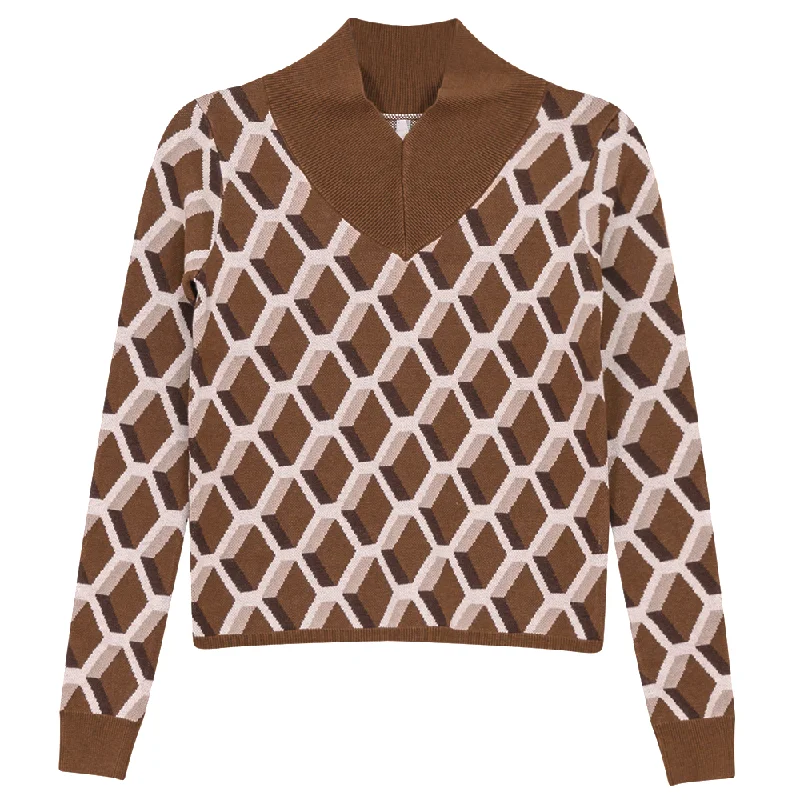 Ginger Vneck Print Sweater Cable Knit Ribbed Knit Lace Knit