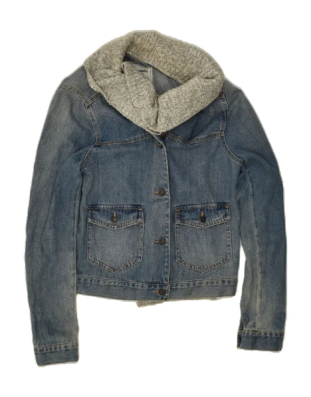 ABERCROMBIE & FITCH Womens Denim Jacket UK 12 Medium Blue Cotton Notch Collar Jacket Peter Pan Collar Jacket Cowl Neck Jacket ABERCROMBIE & FITCH Womens Denim Jacket UK 12 Medium Blue Cotton Notch Collar Jacket Peter Pan Collar Jacket Cowl Neck Jacket