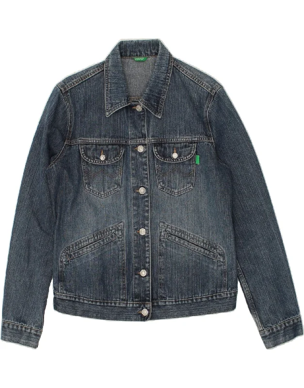 BENETTON Womens Denim Jacket UK 16 Large Blue Cotton Tailored Jacket Straight Jacket A-Line Jacket BENETTON Womens Denim Jacket UK 16 Large Blue Cotton Tailored Jacket Straight Jacket A-Line Jacket