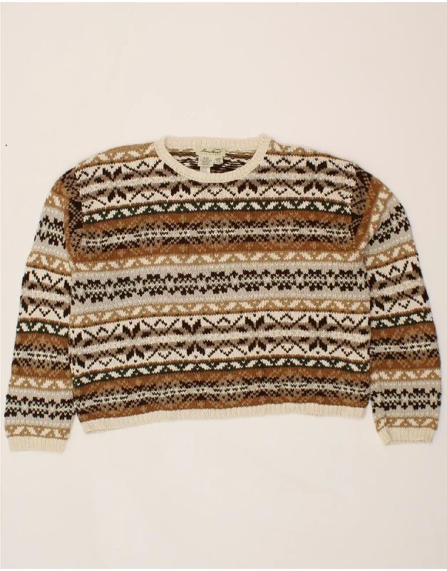 EDDIE BAUER Womens Crew Neck Jumper Sweater UK 16 Large Brown Fair Isle Boat Neck Shawl Collar Notched Collar EDDIE BAUER Womens Crew Neck Jumper Sweater UK 16 Large Brown Fair Isle Boat Neck Shawl Collar Notched Collar