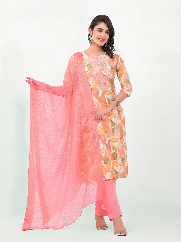 Pink Designer Readymade Pant Suit With Printed Embroidery Work Chic Black Leggings