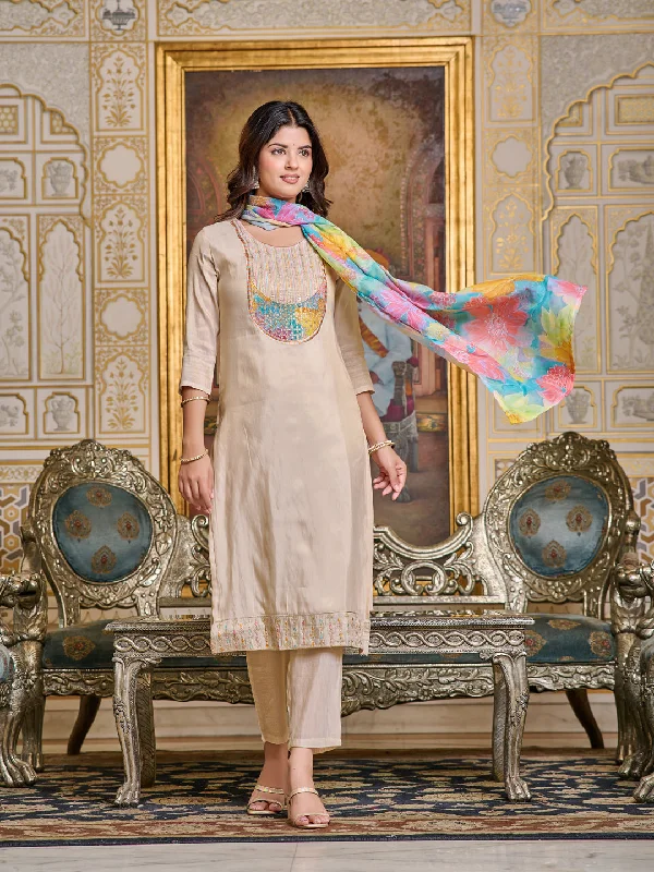 Peach Designer Printed Pant Suit With Embroidery Work Formal Wide-Leg Pants
