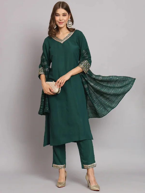 Green Trendy Designer Readymade Pant Suit With Embroidery Work Chic Capri Pants