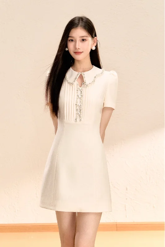 Puff Sleeve Beaded Waist A-line Dress OSH0059 Tunics Fashionable chic